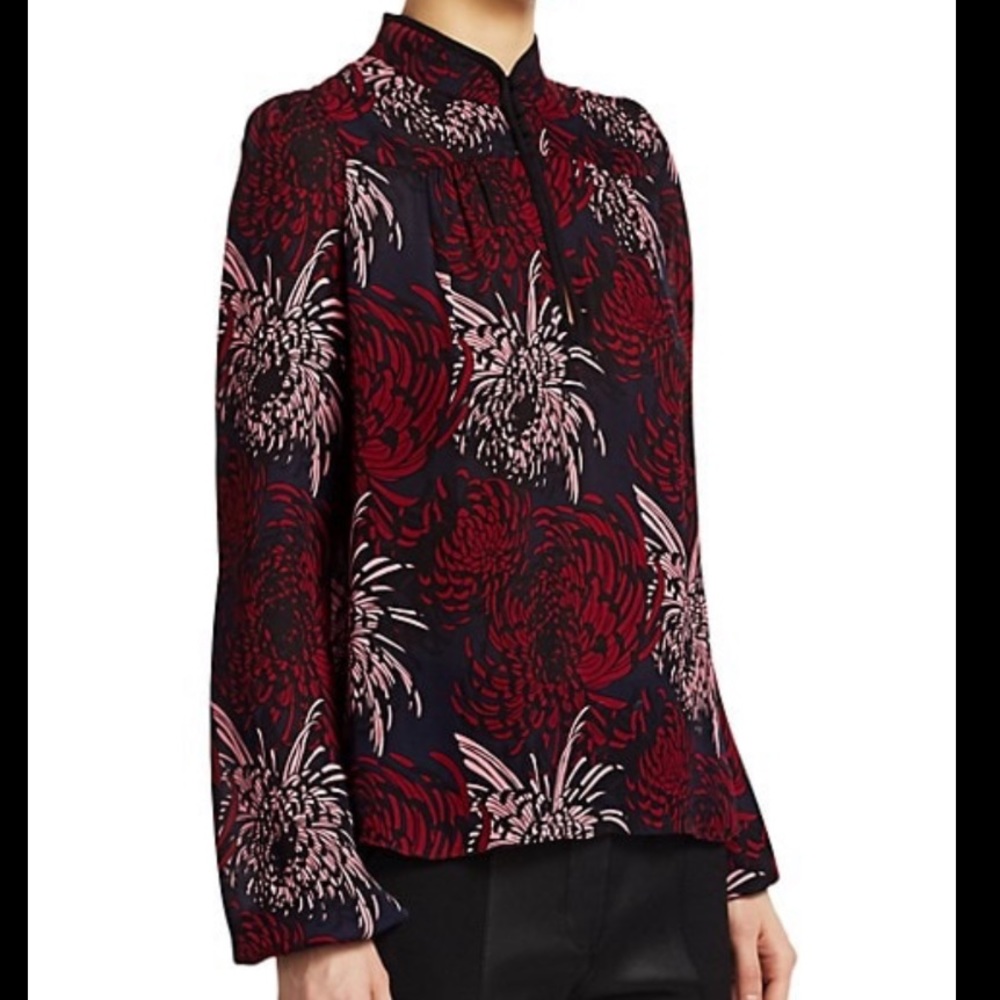 NWT ALC Beatrix Burgundy Floral 100% Silk Blouse Top - Picture 4 of 12